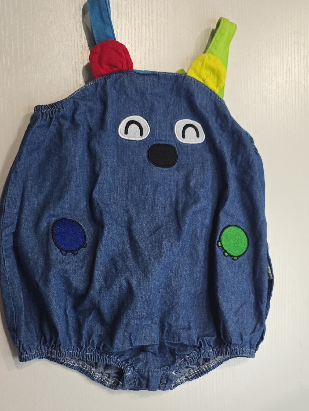 Toddler Dinosaur Bubble Denim Romper Overalls. Snaps. Sz. 110 GUC